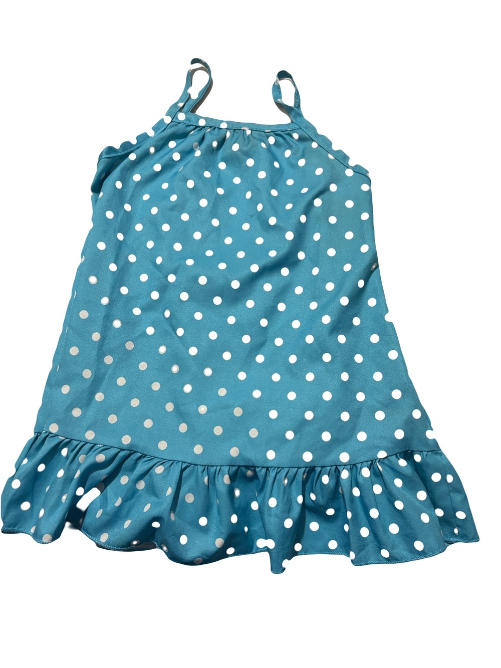Girls Teal Polka Dot Ruffle Hem Camisole Dress